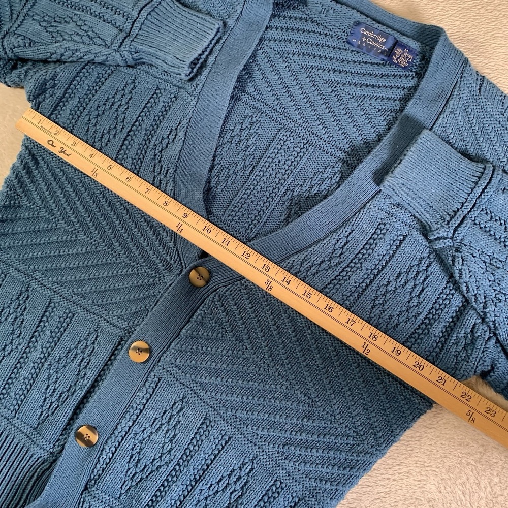 Vintage Cambridge Classics Cardigan Sweater Mens Medium Blue Knit Casual Grandpa - Picture 3 of 6
